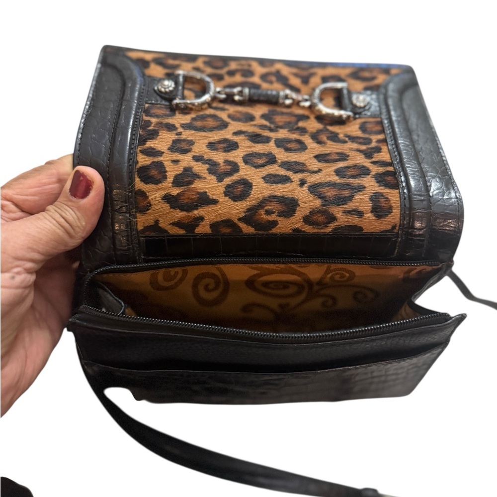 Vintage Brighton Animal Print Black Leather Tote Crossbody - Picture 4 of 16